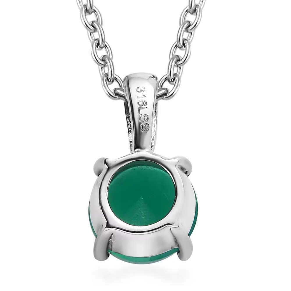 Green Onyx 1.85 ctw Solitaire Pendant Necklace Stainless Steel 20 Inches NWOT - Picture 3 of 4
